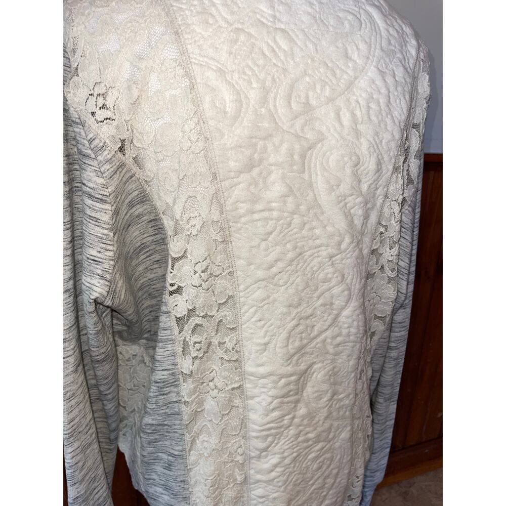 Womens Anthropologie Saturday Sunday Gray Cream Lace Quilted Open Cardigan L - Picture 7 of 10